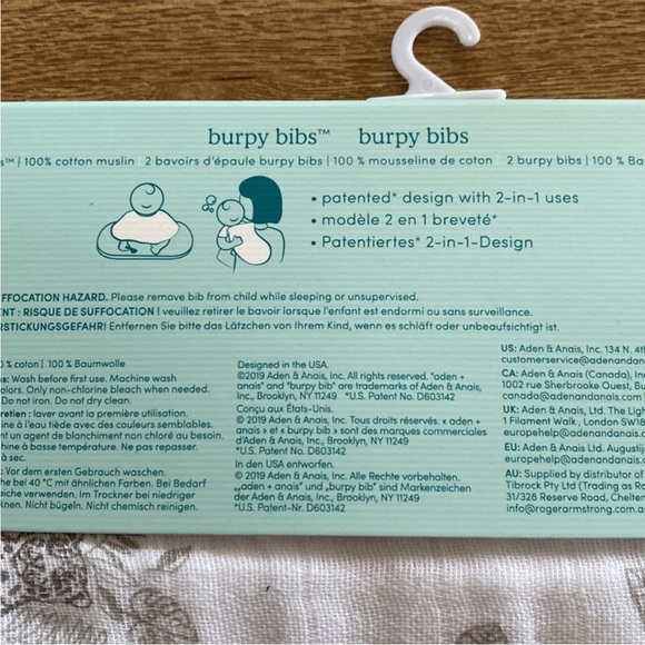 Aden +Anais Animal Floral Baby Burppy Bibs Set of 2 - Picture 6 of 6